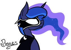 Size: 1280x909 | Tagged: safe, artist:nothin-but-my-bones, princess luna, alicorn, pony, clothes, costume, lunadoodle, mask, simple background, solo, superhero