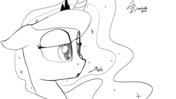 Size: 1280x720 | Tagged: safe, artist:darkflame75, princess luna, alicorn, pony, lunadoodle, meh, monochrome, solo