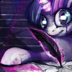 Size: 4000x4000 | Tagged: safe, artist:buttercupsaiyan, derpibooru import, twilight sparkle, pony, absurd resolution, cracks, crying, quill, solo, writing