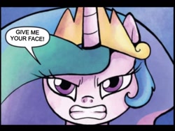 Size: 1024x768 | Tagged: safe, idw, princess celestia, alicorn, pony, angry, exploitable meme, give me your face, glarelestia, meme, solo, transformers