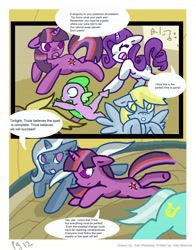 Size: 2502x3198 | Tagged: safe, artist:for-the-plot, derpibooru import, derpy hooves, lyra heartstrings, rarity, spike, trixie, dragon, pegasus, pony, unicorn, comic, female, for the plot, high res, mare