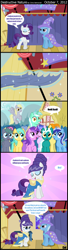 Size: 1024x3756 | Tagged: safe, artist:wildtiel, derpibooru import, amethyst star, bon bon, carrot top, derpy hooves, golden harvest, goldengrape, lyra heartstrings, minuette, rarity, sea swirl, seafoam, sir colton vines iii, sunshower raindrops, sweetie drops, trixie, pegasus, pony, unicorn, boast busters, comic, female, irrational exuberance, mare