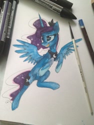 Size: 1024x1365 | Tagged: safe, artist:rflzqt, princess luna, alicorn, pony, female, horn, mare, solo, traditional art