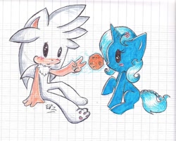 Size: 900x722 | Tagged: safe, artist:polishhedgiefangirl, derpibooru import, trixie, cookie, crossover, graph paper, levitation, psychic powers, silver the hedgehog, sonic the hedgehog (series), telekinesis, traditional art