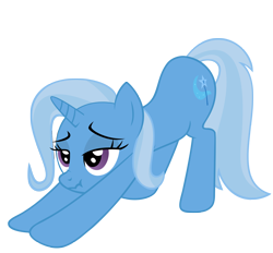 Size: 2000x1855 | Tagged: safe, artist:luckysmores, derpibooru import, trixie, pony, unicorn, bedroom eyes, exploitable meme, female, iwtcird, mare, scrunchy face, simple background, solo, stretching, transparent background