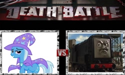 Size: 1080x648 | Tagged: safe, artist:darthwill3, derpibooru import, trixie, crossover, death battle, devious diesel, meta, thomas the tank engine