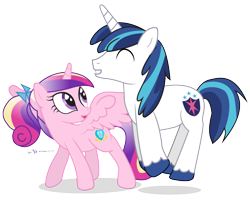 Size: 900x720 | Tagged: safe, artist:dm29, princess cadance, shining armor, alicorn, pony, unicorn, duo, pronking, simple background, spread wings, transparent background, younger