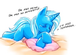 Size: 483x350 | Tagged: artist needed, safe, derpibooru import, trixie, crying, pillow, sad