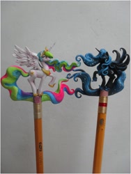 Size: 775x1032 | Tagged: safe, artist:joputapelirrojo, princess celestia, princess luna, irl, pencil, photo, sculpture