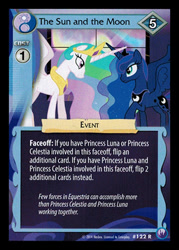 Size: 344x480 | Tagged: safe, princess celestia, princess luna, alicorn, pony, canterlot nights, ccg, enterplay, horns are touching, mlp trading card game