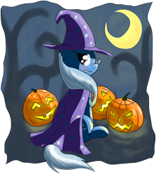 Size: 2252x2522 | Tagged: safe, artist:hieronymuswhite, derpibooru import, trixie, halloween, high res, holiday, jack-o-lantern, pumpkin, smiling