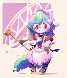 Size: 883x1024 | Tagged: safe, artist:toki, princess celestia, alicorn, pony, semi-anthro, bipedal, clothes, magic, maid, phone, solo