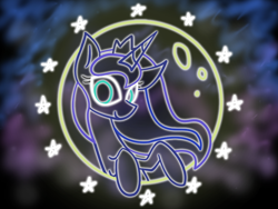 Size: 800x600 | Tagged: safe, artist:karlaandbliss, princess luna, alicorn, pony, looking at you, lunadoodle, moon, neon, smiling, solo, stars