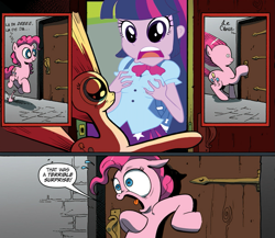 Size: 945x821 | Tagged: safe, pinkie pie, twilight sparkle, equestria girls, breast fondling, breast grab, breasts, comic, exploitable meme, grope, meme, surprise door