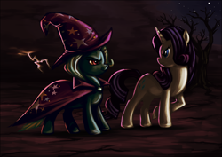 Size: 1000x706 | Tagged: safe, artist:spiralchasm, derpibooru import, rarity, trixie, pony, unicorn, angry, dark