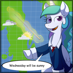 Size: 1000x1000 | Tagged: safe, artist:fj-c, princess celestia, alicorn, pony, forecast, meteorologist, solo, television, weather