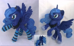 Size: 2960x1840 | Tagged: safe, artist:epicrainbowcrafts, princess luna, clothes, irl, photo, plushie, posable, socks, solo, striped socks