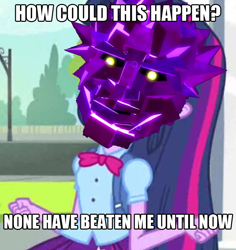 Size: 716x758 | Tagged: safe, edit, edited screencap, screencap, twilight sparkle, equestria girls, equestria girls (movie), cropped, crossover, exploitable meme, female, meme, playstation all-stars battle royale, polygon man, solo, twiscream