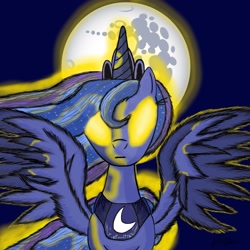 Size: 2500x2500 | Tagged: safe, artist:djsteelfox, princess luna, alicorn, pony, glowing eyes, mare in the moon, moon, solo