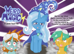 Size: 2025x1488 | Tagged: safe, artist:blackbewhite2k7, derpibooru import, snails, snips, trixie, parody, weird science