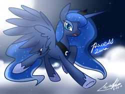 Size: 800x600 | Tagged: safe, artist:wishdream, princess luna, alicorn, pony, cloud, cloudy, moon, night, sky, solo