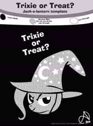 Size: 3000x4050 | Tagged: safe, artist:arshnessdreaming, derpibooru import, trixie, pony, unicorn, design, grayscale, halloween, holiday, jack-o-lantern, monochrome, printable, pumpkin carving, pumpkin stencil, solo, stencil