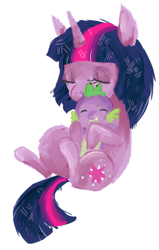 Size: 318x500 | Tagged: safe, artist:ponynomicon, derpibooru import, spike, twilight sparkle, dragon, pony, unicorn, female, mare