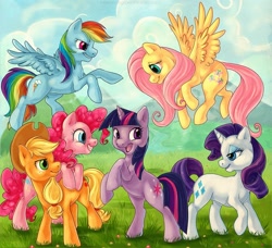 Size: 900x820 | Tagged: safe, artist:kaceymeg, derpibooru import, applejack, fluttershy, pinkie pie, rainbow dash, rarity, twilight sparkle, earth pony, pegasus, pony, unicorn