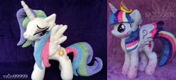 Size: 1240x565 | Tagged: artist needed, safe, princess celestia, twilight sparkle, twilight sparkle (alicorn), alicorn, pony, female, irl, lesbian, mare, photo, plushie, shipping, twilestia