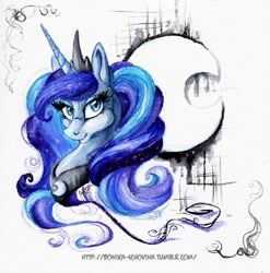 Size: 800x811 | Tagged: safe, artist:donika-schovina, princess luna, alicorn, pony, portrait, solo, traditional art