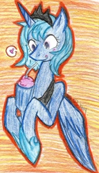 Size: 787x1379 | Tagged: safe, artist:divided-s, artist:krazykari, princess luna, alicorn, pony, colored, heart, milkshake, portrait, s1 luna, solo, tongue out, traditional art