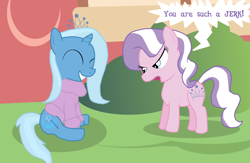 Size: 1280x836 | Tagged: safe, artist:dazed-and-wandering, derpibooru import, diamond tiara, trixie, ask stalker trixie, filly