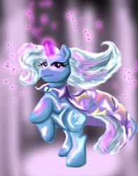 Size: 1296x1656 | Tagged: safe, artist:astroboygf, derpibooru import, trixie, pony, unicorn, blue coat, female, magic, mare, solo, two toned mane