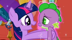 Size: 1024x576 | Tagged: safe, derpibooru import, screencap, spike, twilight sparkle, dragon, the return of harmony