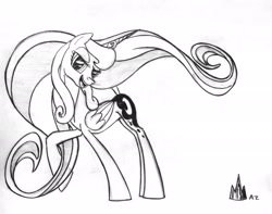 Size: 2144x1686 | Tagged: safe, artist:uminanimu, princess luna, alicorn, pony, grayscale, monochrome, solo