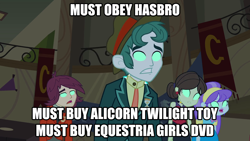 Size: 1280x720 | Tagged: safe, artist:kwark85, aqua blossom, sophisticata, equestria girls, background human, background pony strikes again, cuckolding in the description, drama, hasbro, lucifer hasbro, meme, mind control, op is a cuck, op is trying to start shit, op started shit, text, the duck goes kwark