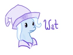 Size: 640x480 | Tagged: artist needed, safe, derpibooru import, trixie, pony, unicorn, :, female, mare, reaction image, simple background, solo, wat, white background