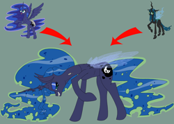 Size: 700x500 | Tagged: safe, artist:deusexequus, princess luna, queen chrysalis, changeling, changeling queen, female, fusion, horn