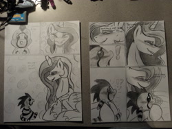 Size: 3264x2448 | Tagged: safe, artist:digitaldomain123, artist:microdude87, artist:skunkdude13, princess celestia, princess luna, oc, comic, irl, monochrome, photo, photography, present, traditional art