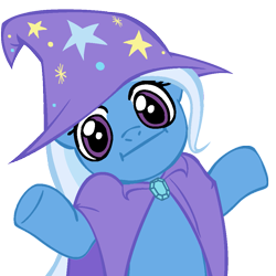 Size: 945x945 | Tagged: safe, artist:megasweet, artist:moongazeponies, derpibooru import, trixie, pony, unicorn, :i, female, looking at you, mare, reaction image, shrug, shrugpony, simple background, solo, transparent background