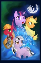 Size: 648x1000 | Tagged: safe, artist:samaerro, derpibooru import, applejack, big macintosh, smarty pants, twilight sparkle, oc, oc:viendal sparkle, earth pony, pony, male, mare in the moon, moon, poison joke, prpg, stallion