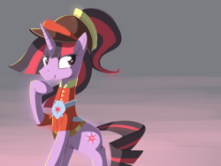 Size: 1536x1152 | Tagged: safe, artist:karzahnii, derpibooru import, twilight sparkle, clothes, hat, smiling, uniform