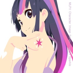 Size: 600x600 | Tagged: safe, artist:mirakurunaito, derpibooru import, twilight sparkle, humanized, k-on, parody, solo, style emulation