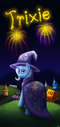 Size: 1200x2520 | Tagged: safe, artist:shrineheart, derpibooru import, trixie, fireworks, smiling