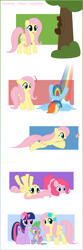 Size: 1000x3021 | Tagged: safe, artist:ctb-36, derpibooru import, fluttershy, pinkie pie, rainbow dash, spike, twilight sparkle, unicorn twilight, dragon, earth pony, pegasus, pony, squirrel, unicorn, catching, comic, crash, cute, egg, faceplant, falling, female, flower, flower in hair, hnnng, jumping, lying, mare, rainbow trail, shyabetes, sitting, tree