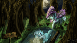 Size: 1920x1080 | Tagged: safe, artist:tuffskittlez, derpibooru import, trixie, pinecone, wallpaper