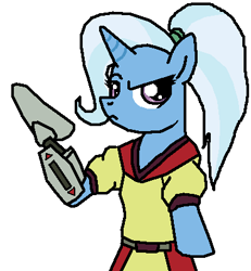 Size: 380x411 | Tagged: dead source, safe, artist:mega-poneo, artist:plantpony, derpibooru import, trixie, anthro, kathleen barr, megaman, roll, ruby spears, voice actor joke