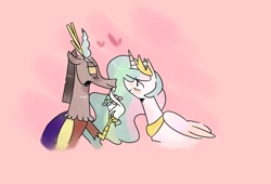 Size: 1024x698 | Tagged: safe, artist:rainbowlover001, discord, princess celestia, alicorn, pony, dislestia, female, flower, male, shipping, straight