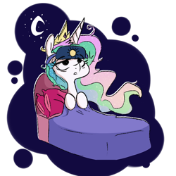 Size: 900x900 | Tagged: dead source, safe, artist:nohooves, artist:spaerk, princess celestia, alicorn, pony, bed, female, mare, messy mane, pillow, sleep mask, sleepy, solo