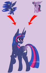 Size: 500x782 | Tagged: safe, artist:deusexequus, princess luna, twilight sparkle, twilight sparkle (alicorn), alicorn, pony, female, fusion, mare, simple background